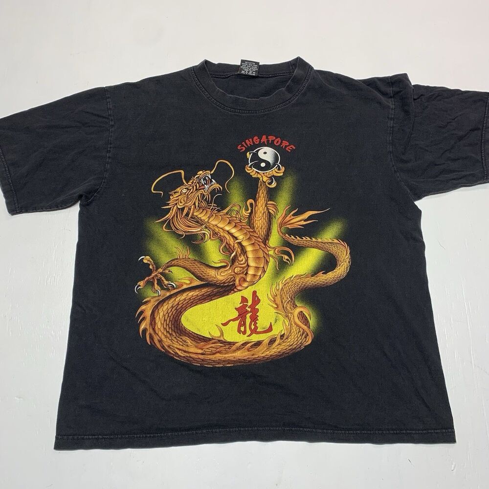 Hot Eagle Thunder Dragon Yin & Yang Graphic T-Shirt Singapore Sz XL(L)